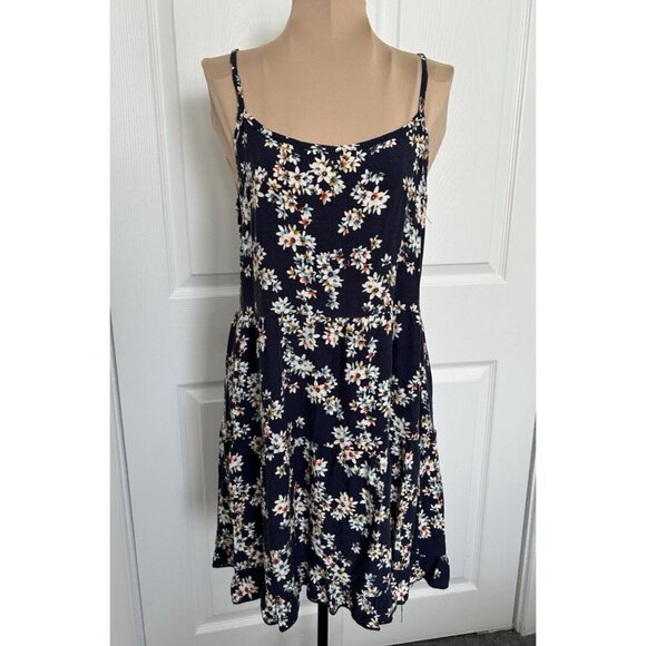 Miss Daisy Spaghetti Strap Navy Blue Floral Mini Dress Cover Up Size M - Picture 1 of 9